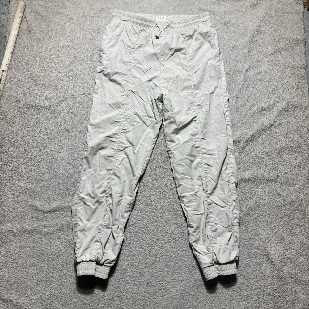 Wilo The Label Pants Womens Large Light Beige Ivory Joggers‎ Nylon Windbreaker